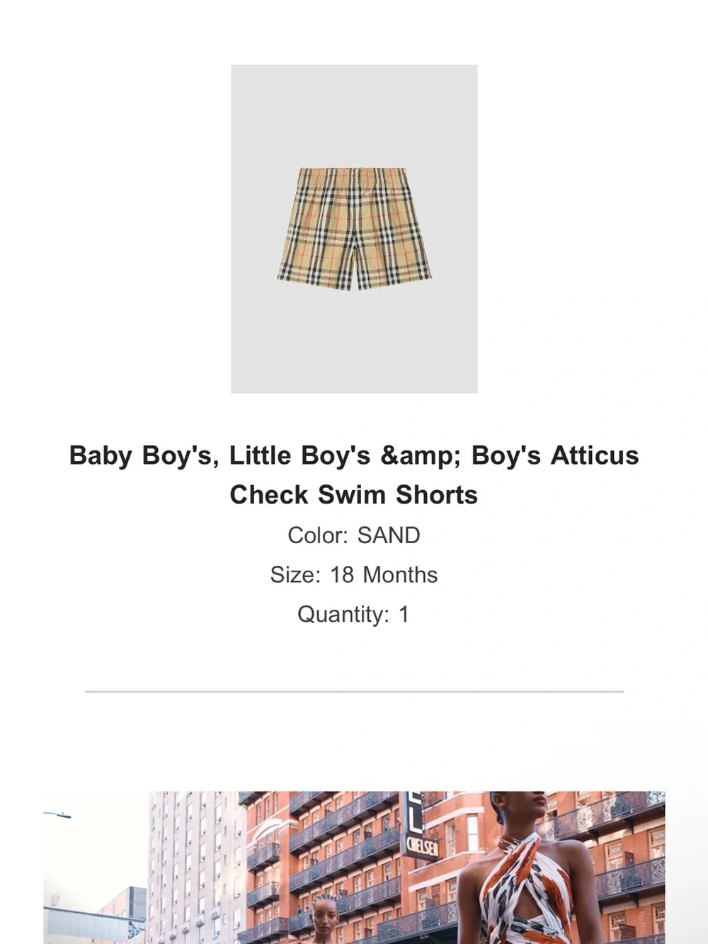 Burberry Beige Plaid Swim Trunks for Kids